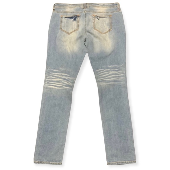 Mossimo Supply Co. Blue Light Wash Stud Pocketed Distressed Skinny Jeans Size 17 - Picture 3 of 8
